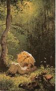 Carl Spitzweg Der Maler auf einer Waldlichtung, unter einem Schirm liegend Spain oil painting artist
